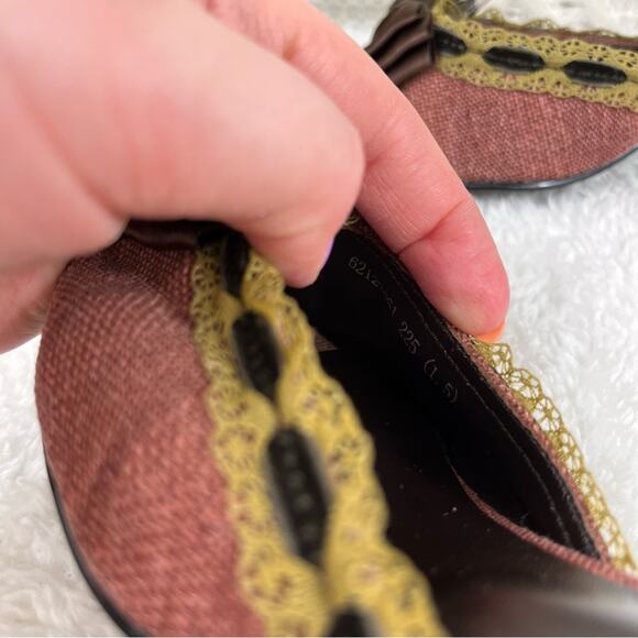 C. BANNER Pink Tweed Lace Detail Open Toe Ribbon Tie Up Kitten Heel Pumps 5.5 - Picture 11 of 12